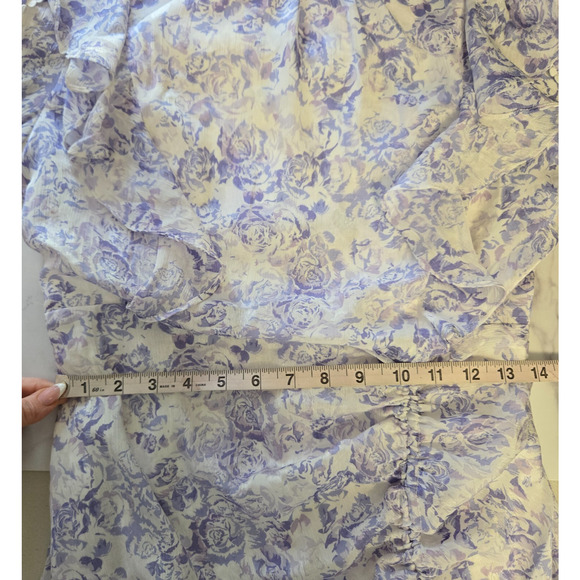 Dark Pink Dress Womens 8 Purple Floral Ruffle Boho Puff Sleeve Ruched Mini Femme - Picture 9 of 12